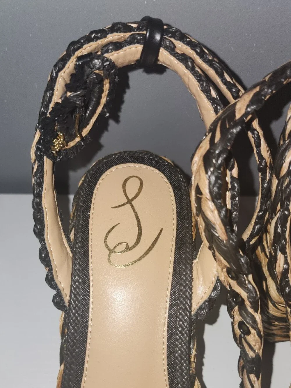 Jessica Simpson Black & Tan Braided Platform Slingbacks